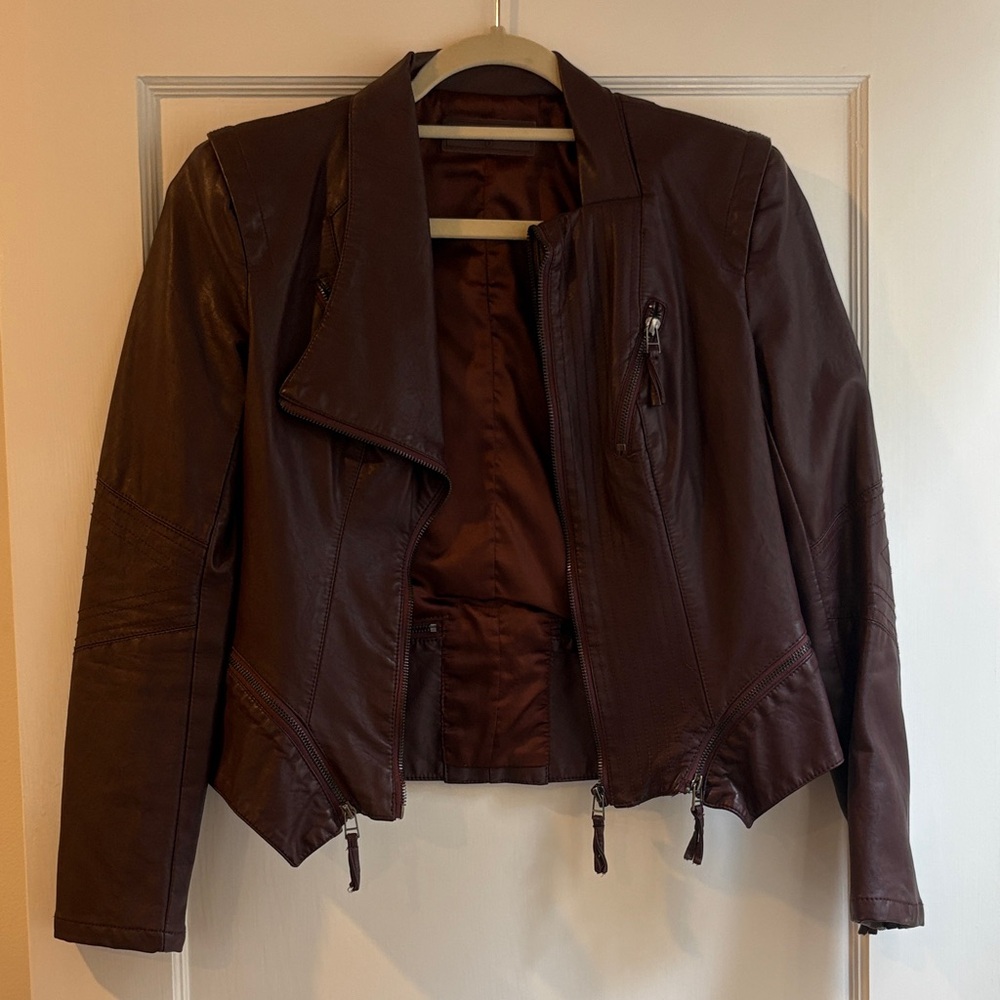 Blank NYC Asymmetric Maroon Leather Jacket